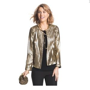 Chico's Faux leather jacket gold stripes
